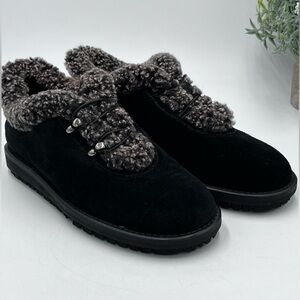 Stuart Weitzman Womens Faux Fur Lined Black Suede Leather Shoes Ankle Boots Sz 5